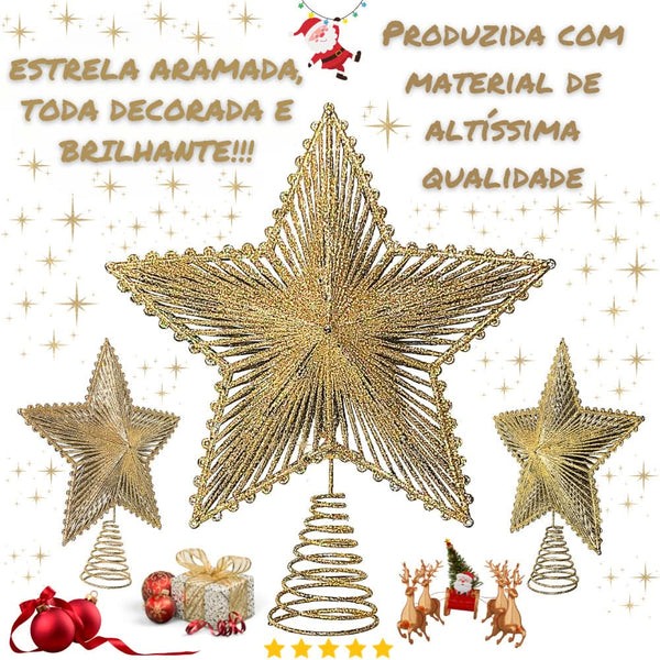 24cm Metallic Star Tree Topper with Glitter and Wire Frame for Christmas Tree
