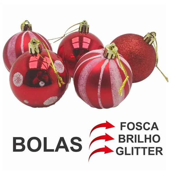 30-Piece Red Glitter Christmas Ball Ornament Set