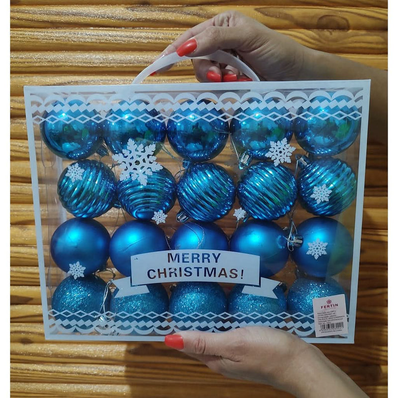 20-Piece Large 6cm Blue Christmas Ball Ornament Set with Glitter Decoration