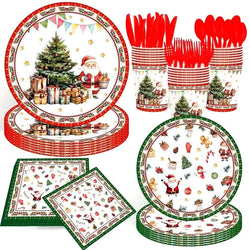 Christmas Party Cutlery Set – 140 Pieces (Plates, Cups, and Disposable Cutlery)