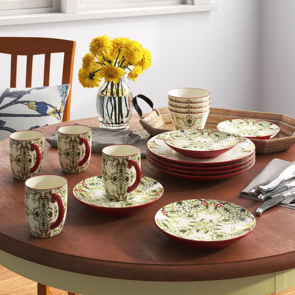Christmas Colors Porcelain Dinnerware Set – 16 Pieces – Serves 4 People