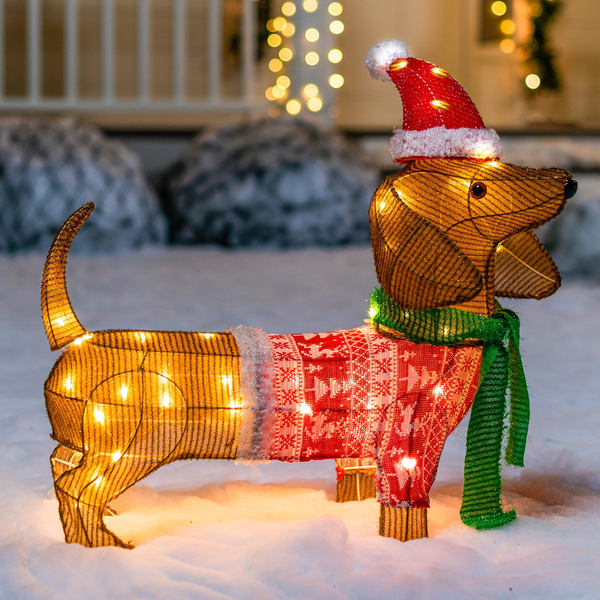 LED Tinsel Dachshund Garden Light with 40 Warm White LEDs – 61 cm ✨🐾