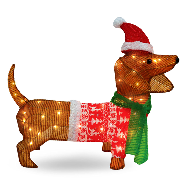 LED Tinsel Dachshund Garden Light with 40 Warm White LEDs – 61 cm ✨🐾
