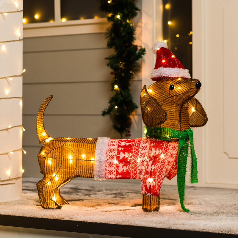 LED Tinsel Dachshund Garden Light with 40 Warm White LEDs – 61 cm ✨🐾