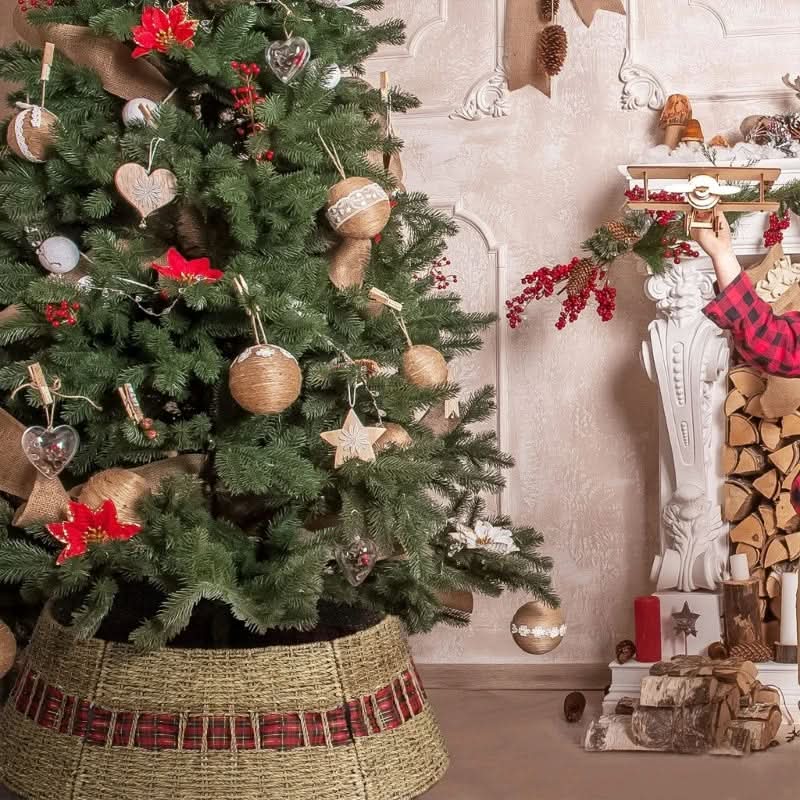Rustic Base Christmas Tree Skirt with Plaid – 60×40×20 cm