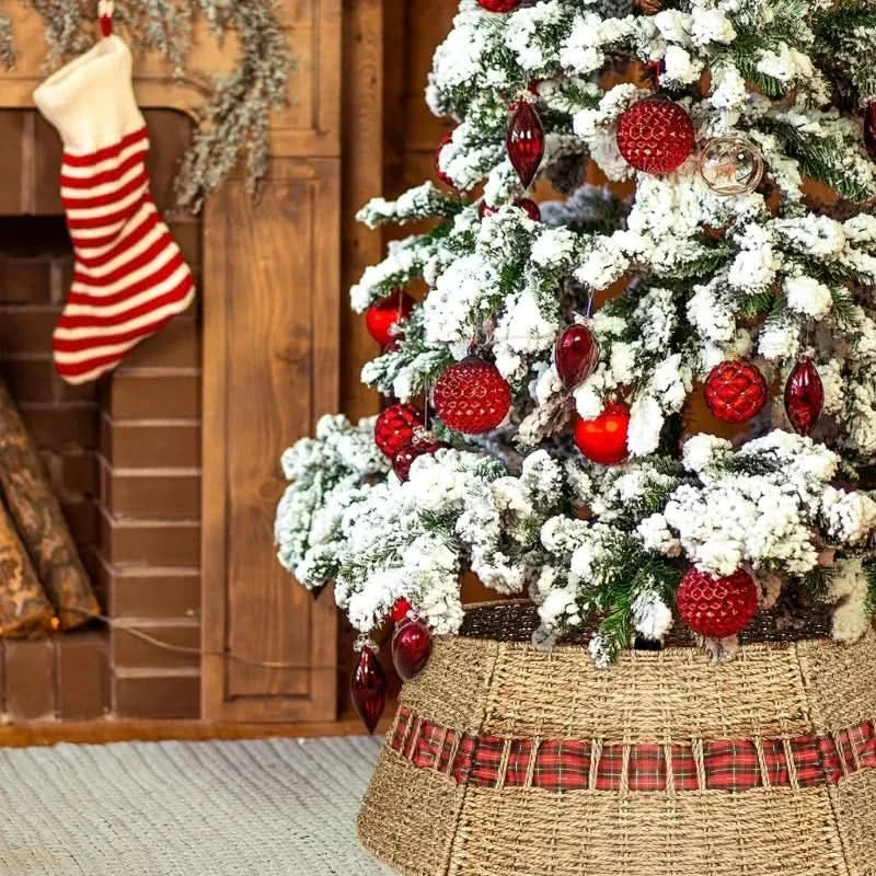Rustic Base Christmas Tree Skirt with Plaid – 60×40×20 cm