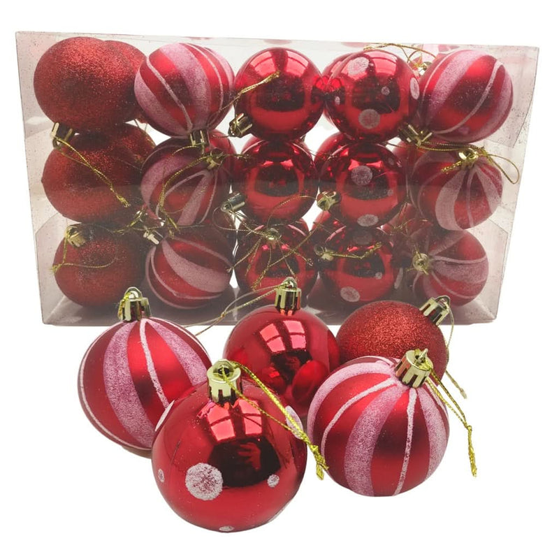 30-Piece Red Glitter Christmas Ball Ornament Set