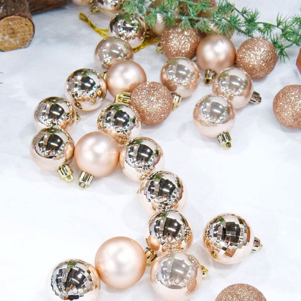 48 Christmas Tree Balls Champagne 3 Models: Glitter, Smooth, Matte