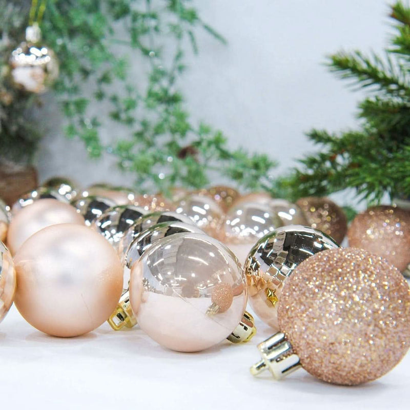 48 Christmas Tree Balls Champagne 3 Models: Glitter, Smooth, Matte