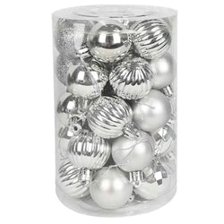 34 Mixed Silver Christmas Balls with Glitter 6 cm
