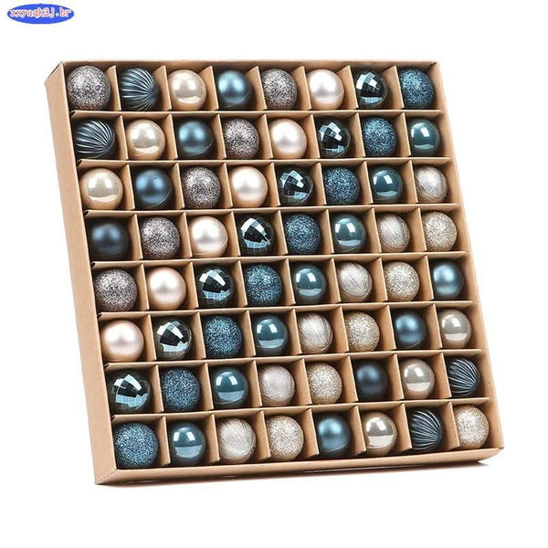 64-Piece Christmas Decoration Balls Blue Gold