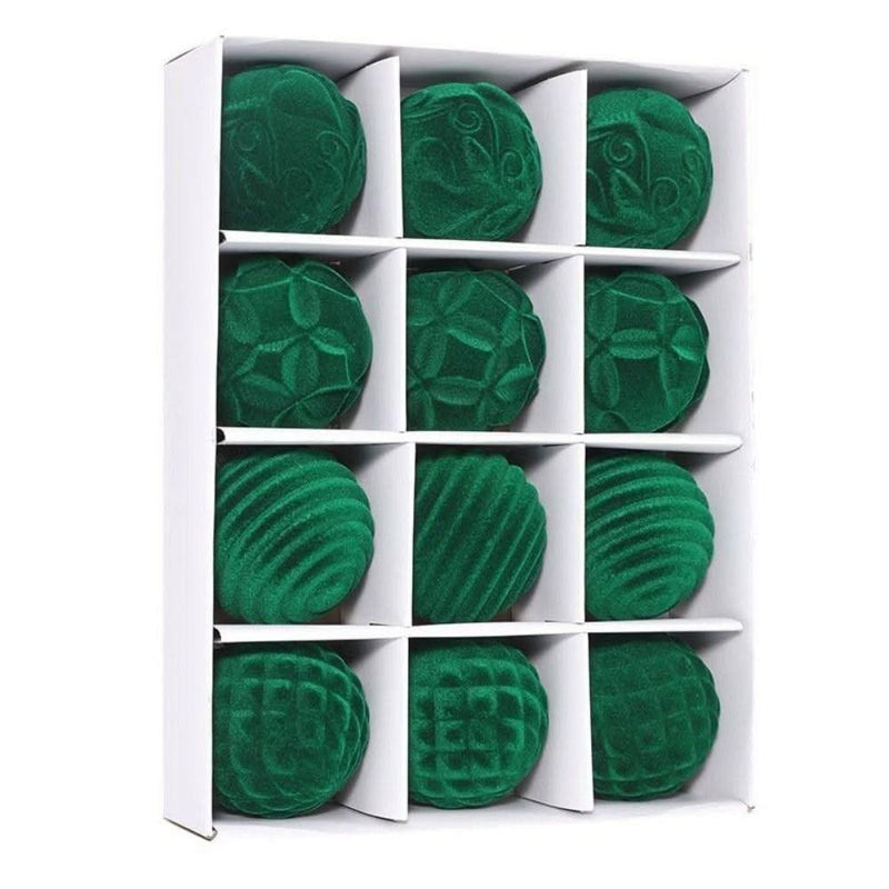 12 Christmas Balls 6cm Velvet Plastic Balls