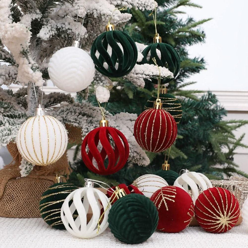 6-Piece Velvet Christmas Ball Ornament Kit - 6cm