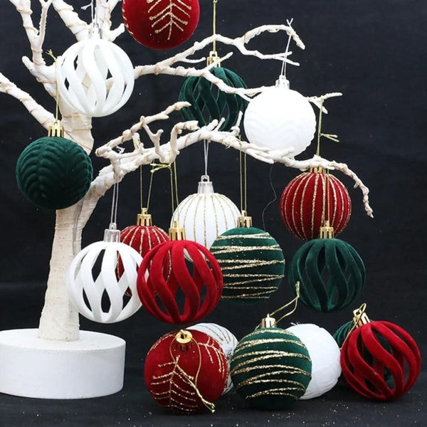 6-Piece Velvet Christmas Ball Ornament Kit - 6cm