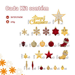 70-Piece Christmas Ornament Kit for Tree Decoration with Hanging Balls and LED Twinkling Lights