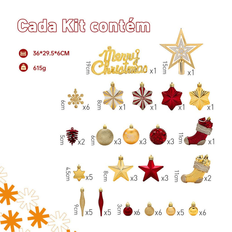 70-Piece Christmas Ornament Kit for Tree Decoration with Hanging Balls and LED Twinkling Lights
