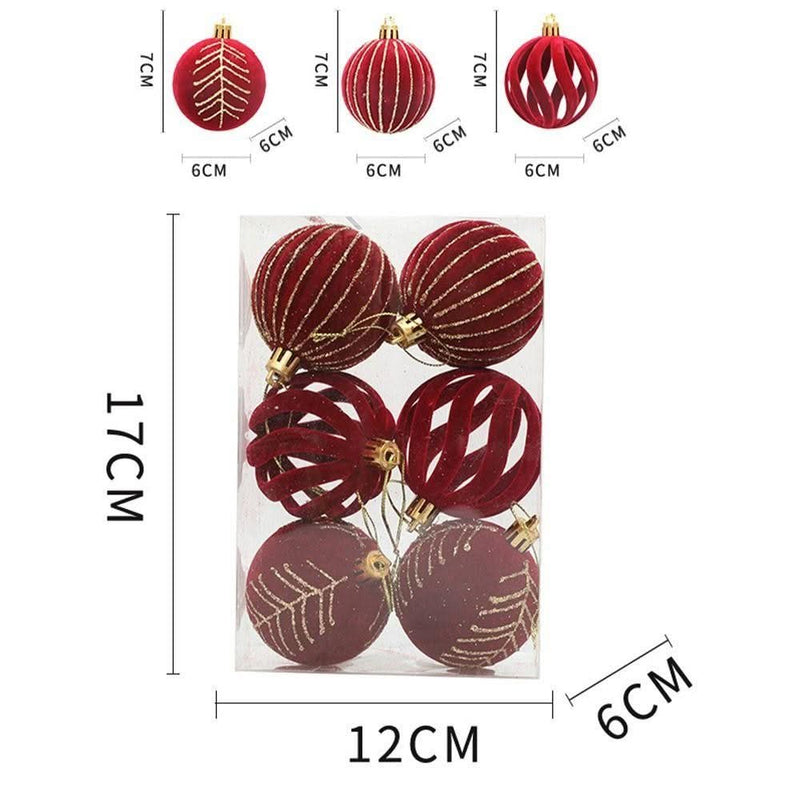 6-Piece Velvet Christmas Ball Ornament Kit - 6cm