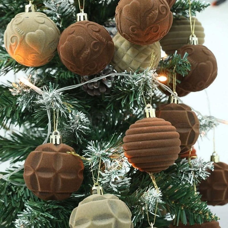12 Christmas Balls 6cm Velvet Plastic Balls