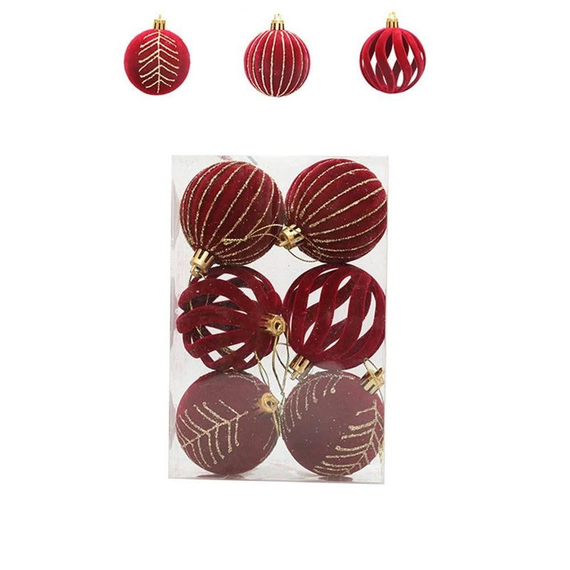 6-Piece Velvet Christmas Ball Ornament Kit - 6cm