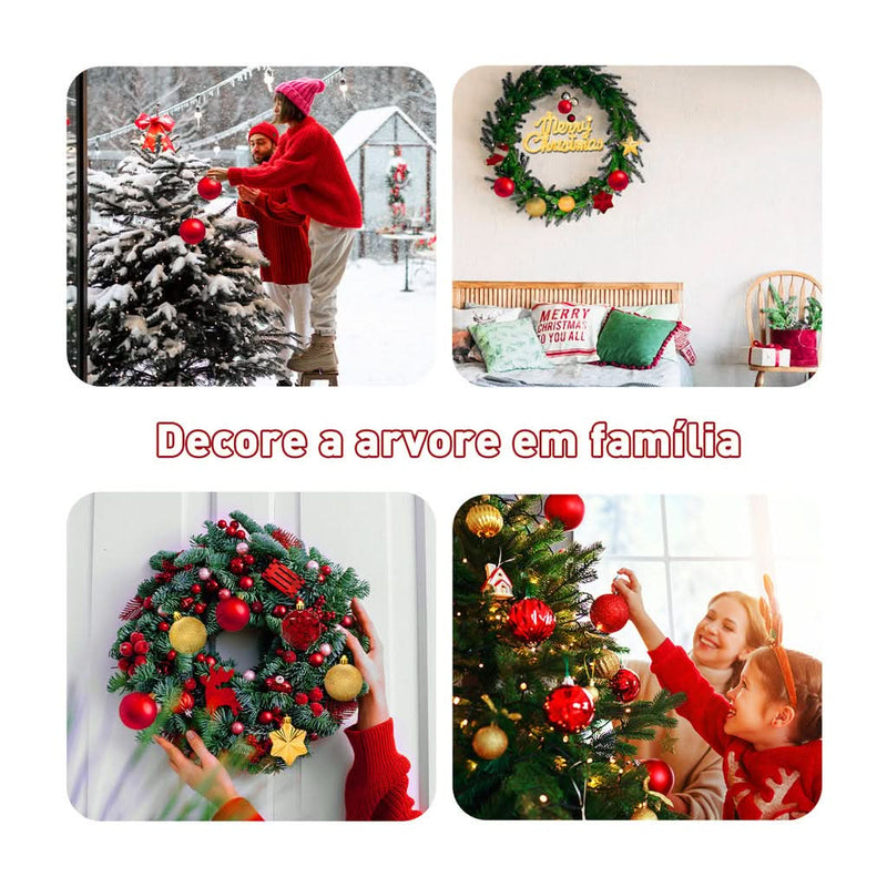70-Piece Christmas Ornament Kit for Tree Decoration with Hanging Balls and LED Twinkling Lights