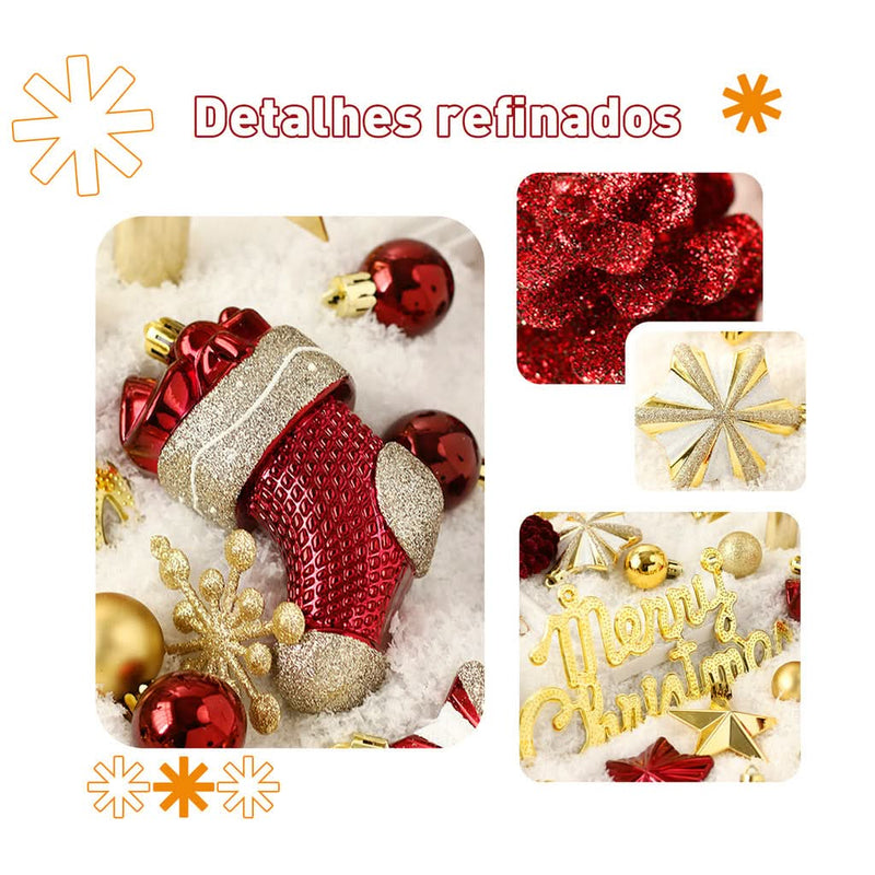 70-Piece Christmas Ornament Kit for Tree Decoration with Hanging Balls and LED Twinkling Lights
