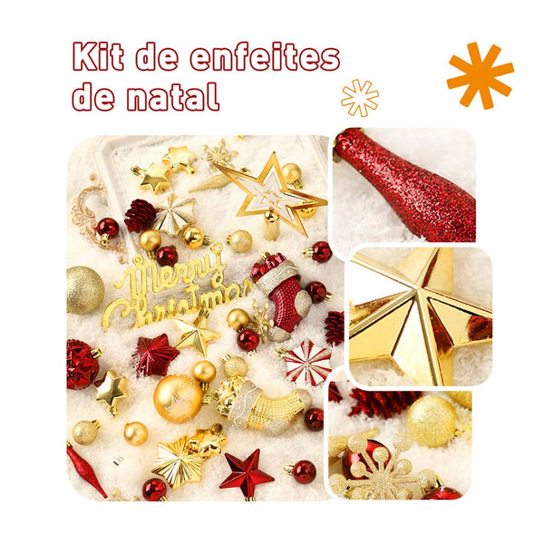 70-Piece Christmas Ornament Kit for Tree Decoration with Hanging Balls and LED Twinkling Lights