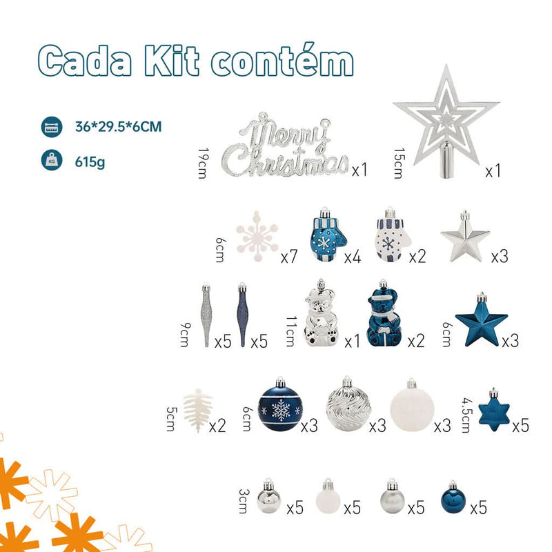 70-Piece Christmas Ornament Kit for Tree Decoration with Hanging Balls and LED Twinkling Lights